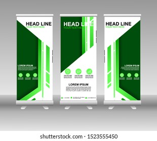 Roll up banner stand. Modern Vertical Flag Banner Design with abstract green background can be used for Annual Report, Cover, Flyer, Magazine, Presentation, Poster, Website. Vector template design