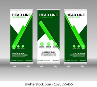 Roll up banner stand. Modern Vertical Flag Banner Design with abstract green background can be used for Annual Report, Cover, Flyer, Magazine, Presentation, Poster, Website. Vector template design