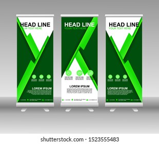 Roll up banner stand. Modern Vertical Flag Banner Design with abstract green background can be used for Annual Report, Cover, Flyer, Magazine, Presentation, Poster, Website. Vector template design