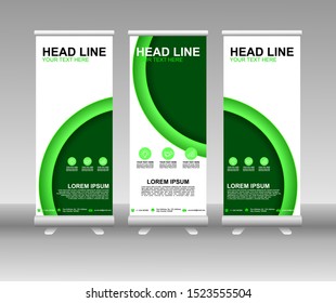 Roll up banner stand. Modern Vertical Flag Banner Design with abstract green background can be used for Annual Report, Cover, Flyer, Magazine, Presentation, Poster, Website. Vector template design