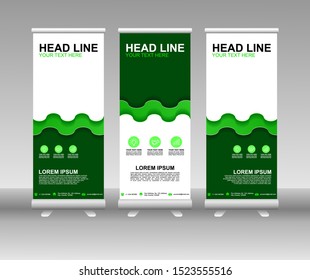 Roll up banner stand. Modern Vertical Flag Banner Design with abstract green background can be used for Annual Report, Cover, Flyer, Magazine, Presentation, Poster, Website. Vector template design