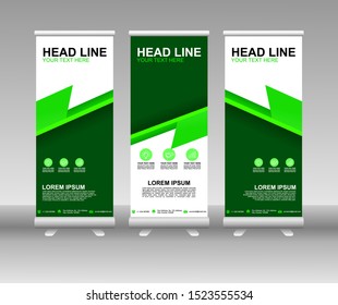 Roll up banner stand. Modern Vertical Flag Banner Design with abstract green background can be used for Annual Report, Cover, Flyer, Magazine, Presentation, Poster, Website. Vector template design