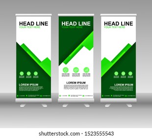 Roll up banner stand. Modern Vertical Flag Banner Design with abstract green background can be used for Annual Report, Cover, Flyer, Magazine, Presentation, Poster, Website. Vector template design