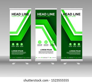 Roll up banner stand. Modern Vertical Flag Banner Design with abstract green background can be used for Annual Report, Cover, Flyer, Magazine, Presentation, Poster, Website. Vector template design