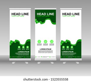 Roll up banner stand. Modern Vertical Flag Banner Design with abstract green background can be used for Annual Report, Cover, Flyer, Magazine, Presentation, Poster, Website. Vector template design