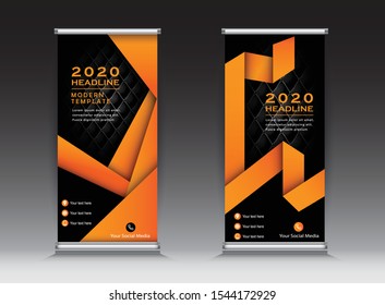 Roll up banner stand. Modern Vertical Flag Banner Design with abstract orange background can be used for Annual Report, Cover, Flyer, Magazine, Presentation, Poster, Website. Vector template design