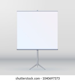 Roll Up Banner Stand on isolated clean background. Design template blank pop up banner display template for designer. Vector illustration EPS 10 Flipchart for promotional presentations at Stand Tripod