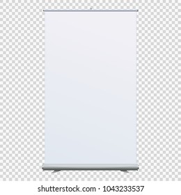 Roll Up Banner Stand on isolated clean background. Design template blank pop up banner display template for designers. Vector illustration EPS 10. Flipchart for training or promotional presentation