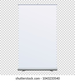 Roll Up Banner Stand on isolated clean background. Design template blank pop up banner display template for designers. Vector illustration EPS 10. Flipchart for training or promotional presentation