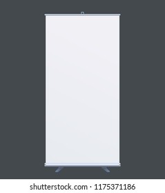 Roll Up Banner Stand on isolated clean background. Design template blank pop up banner display template for designers. Vector illustration EPS 10. Flipchart for training or promotional presentation