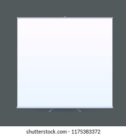 Roll Up Banner Stand on isolated clean background. Design template blank pop up banner display template for designers. Vector illustration EPS 10. Flipchart for training or promotional presentation