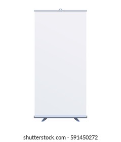 Roll Up Banner Stand on isolated clean background. Design template blank pop up banner display template for designers. Vector illustration EPS 10. Flipchart for training or promotional presentation