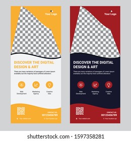 Roll Up banner stand. Presentation concept. Corporate business roll up template background. Vertical template billboard, banner stand or flag design layout. Poster for conference, forum, shop