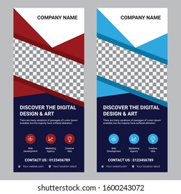 Roll Up banner stand. Presentation concept. Corporate business roll up template background. Vertical template billboard, banner stand or flag design layout. Poster for conference, forum, shop