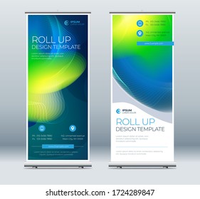 Concepto de presentación de banners Roll Up. Fondo de plantilla de resumen de negocio corporativo. Cartel de la plantilla vertical, soporte de banner o diseño de marca. Cartel de la conferencia, foro, tienda