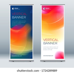 Roll Up Banner Stand Präsentation Konzept. Corporate Business Roll up Template Hintergrund. Billboard für vertikale Vorlagen, Bannerstand oder Flag-Design-Layout. Poster für Konferenz, Forum, Shop