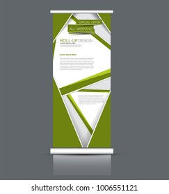 Roll up banner stand template. Abstract background for design,  business, education, advertisement. Vector  illustration. Green color.