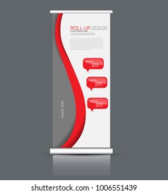 Roll up banner stand template. Abstract background for design,  business, education, advertisement. Vector  illustration. Red color.