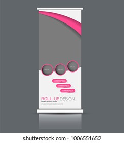 Roll up banner stand template. Abstract background for design,  business, education, advertisement. Vector  illustration. Pink color.
