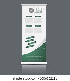 Roll up banner stand template. Abstract background for design,  business, education, advertisement. Vector  illustration. Green color.