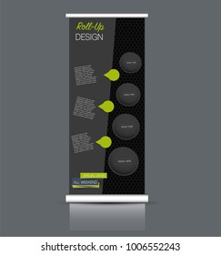 Roll up banner stand template. Abstract background for design,  business, education, advertisement. Vector  illustration. Black and green and blue color.
