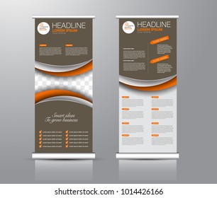 Roll up banner stand template. Abstract background for design,  business, education, advertisement. Brown and orange color. Vector  illustration.