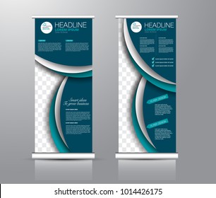 Roll up banner stand template. Abstract background for design,  business, education, advertisement. Blue color. Vector  illustration.
