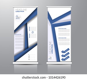 Roll up banner stand template. Abstract background for design,  business, education, advertisement. Blue color. Vector  illustration.