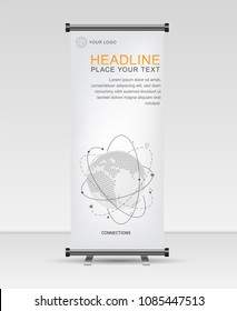 Roll up banner stand template. Abstract  Geometric and Global network connections with points and lines.