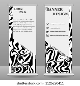 Roll up banner stand template. Abstract background for design, business, education, advertisement. Black and white color. Vector illustration