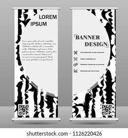 Roll up banner stand template. Abstract background for design, business, education, advertisement. Black and white color. Vector illustration