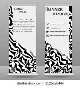 Roll up banner stand template. Abstract background for design, business, education, advertisement. Black and white color. Vector illustration
