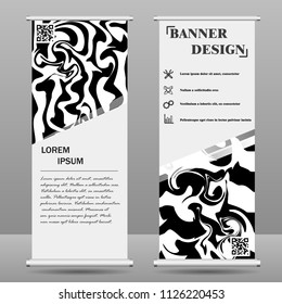 Roll up banner stand template. Abstract background for design, business, education, advertisement. Black and white color. Vector illustration