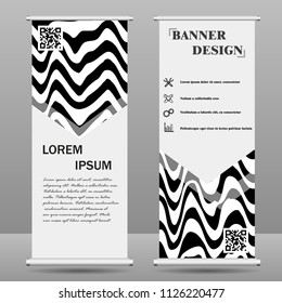 Roll up banner stand template. Abstract background for design, business, education, advertisement. Black and white color. Vector illustration