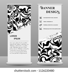 Roll up banner stand template. Abstract background for design, business, education, advertisement. Black and white color. Vector illustration