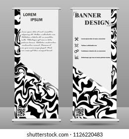 Roll up banner stand template. Abstract background for design, business, education, advertisement. Black and white color. Vector illustration