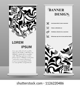 Roll up banner stand template. Abstract background for design, business, education, advertisement. Black and white color. Vector illustration