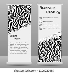 Roll up banner stand template. Abstract background for design, business, education, advertisement. Black and white color. Vector illustration