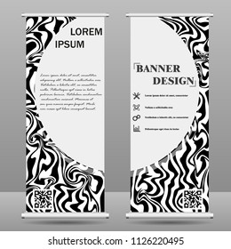 Roll up banner stand template. Abstract background for design, business, education, advertisement. Black and white color. Vector illustration