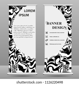 Roll up banner stand template. Abstract background for design, business, education, advertisement. Black and white color. Vector illustration