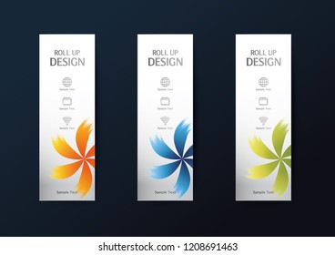 Roll up banner stand template. Abstract background design. Vector illustration