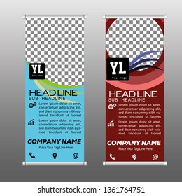 Roll up banner stand template. Abstract background for design, business, education, advertisement. Lite Blue & Maroon color. Vector illustration. 