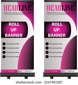 Roll up banner stand template. Abstract background for design, business, advertisement. Pink . Vector flyer or leaflet design. Set of banner.infographics. modern  flag-banner advertising. 