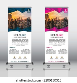 Roll up banner stand template. Abstract background for design, business, education, advertisement. Vector illustration