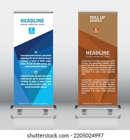 Roll up banner stand template. Abstract background for design, business, education, advertisement. Vector illustration.
