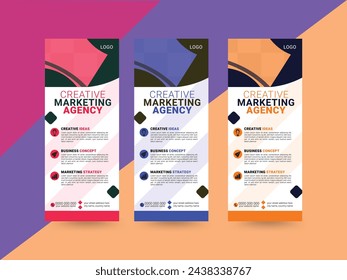 Roll up banner stand template. Abstract background for design, business, education, advertisement. Purple color. 