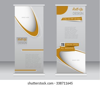 Roll up banner stand template. Abstract background for design,  business, education, advertisement.  Brown color. Vector  illustration.
