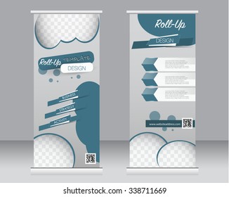 Roll up banner stand template. Abstract background for design,  business, education, advertisement.  Blue color. Vector  illustration.