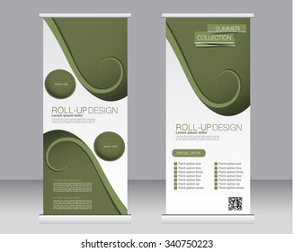 Roll up banner stand template. Abstract background for design,  business, education, advertisement.  Green color. Vector  illustration.