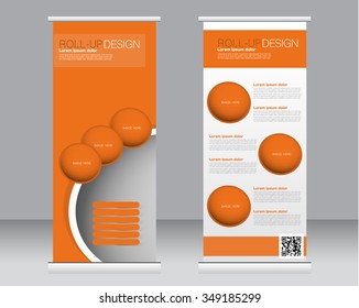 Roll up banner stand template. Abstract background for design,  business, education, advertisement.  Orange color. Vector  illustration.